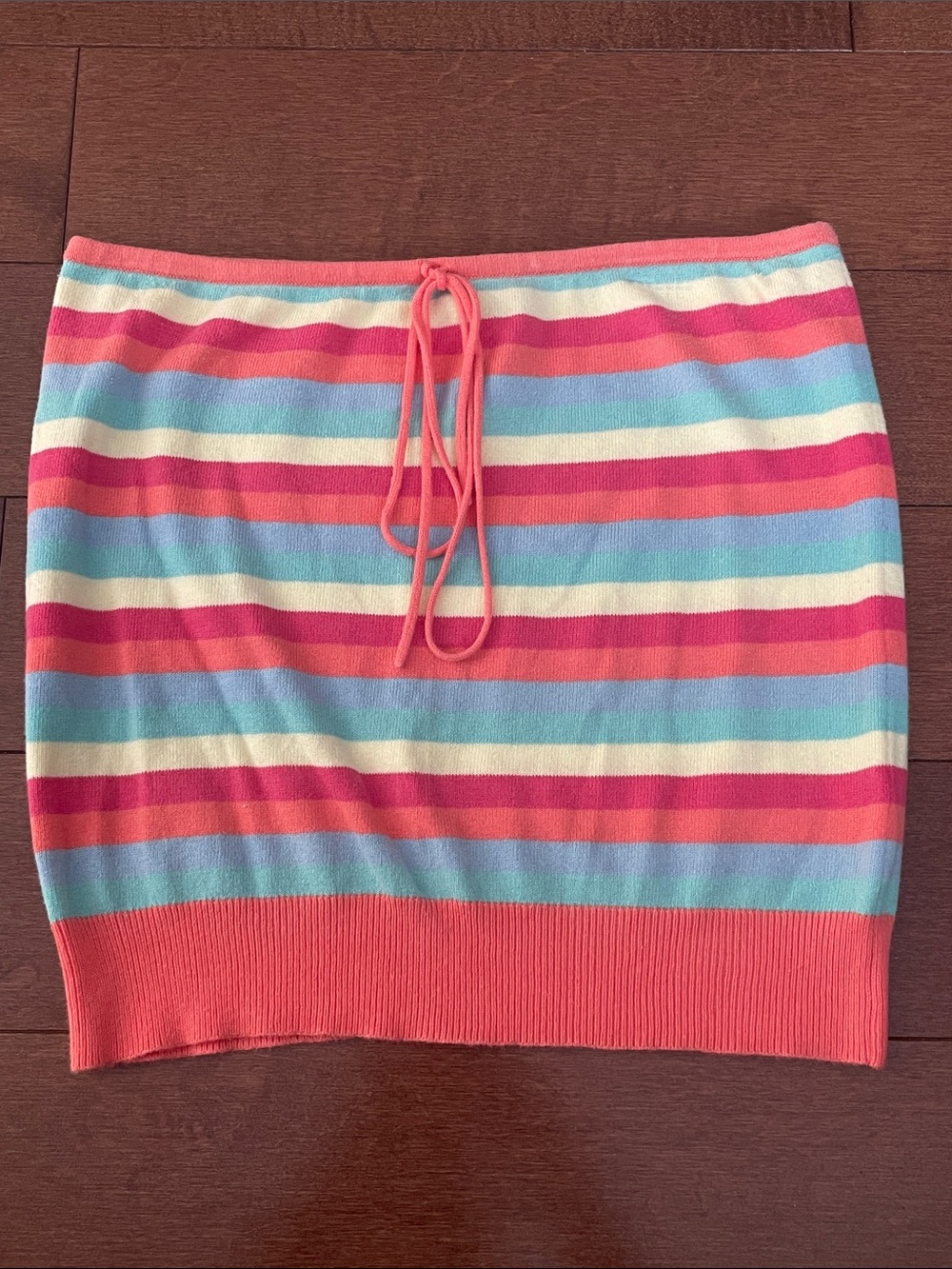 Striped Knit Tube Top in Coral, Pink & Blue